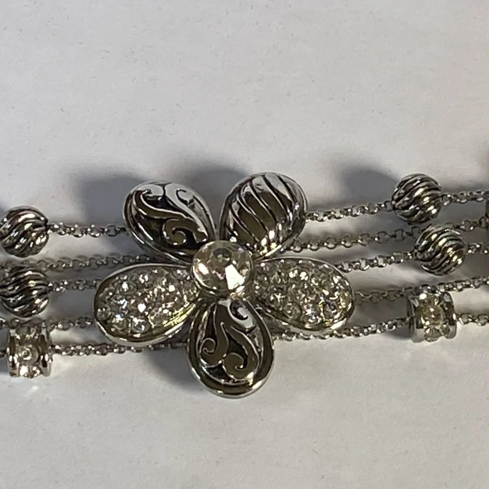 Vintage 4 Strand Large Silver & Crystal Magnetic Bracelet - Picture 3 of 12
